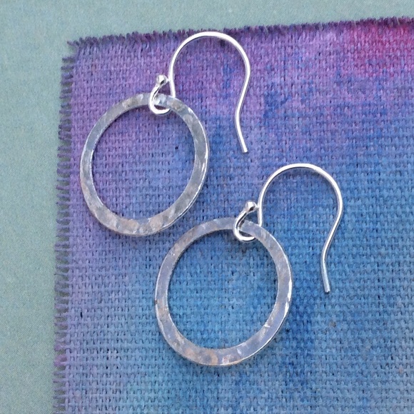 Hand Crafted Jewelry - Handcrafted silver hammered circle Earrings